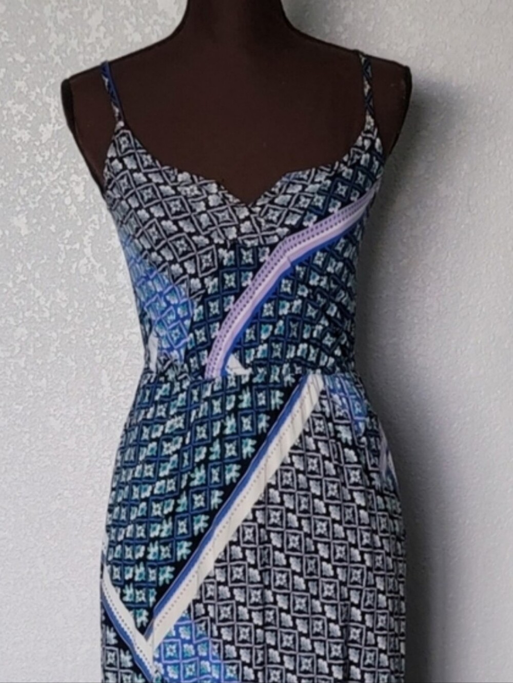 Elle Blue Patterned Spaghetti-Strap Maxi Dress